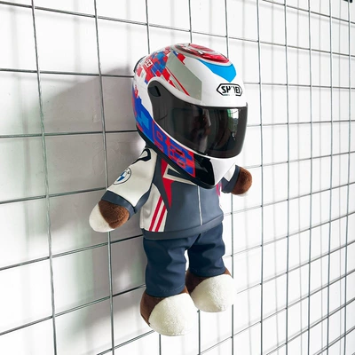 Motorcycle doll helmet bear — Motosiklet dəbilqələri - height-28cm-light-blue-floral-bear-shoei-power-supply-upgraded-tail-wing