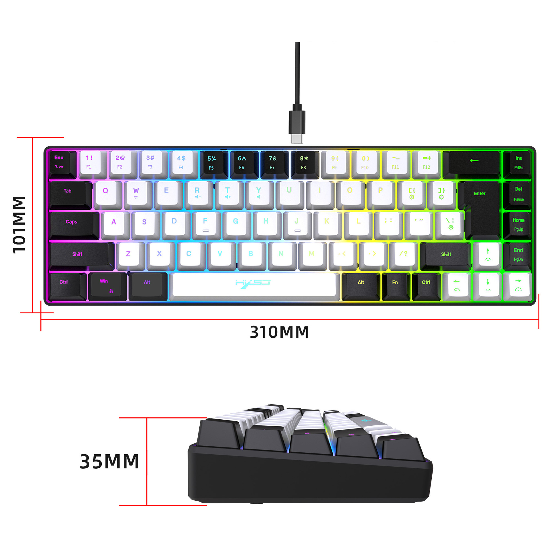 2023 Nieuwe gamingfilm 68 toetsen Kabelscheiding RGB-achtergrondverlichting Multifunctioneel bedraad toetsenbord_voghion.com