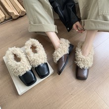 毛毛鞋女秋冬季方头女鞋2025法式新款百搭粗跟单鞋中跟玛丽珍棉鞋