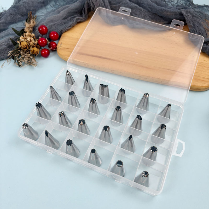 跨境24头裱花嘴奶油蛋糕烘焙装饰用品不锈钢裱花嘴挤花嘴烘焙盒装