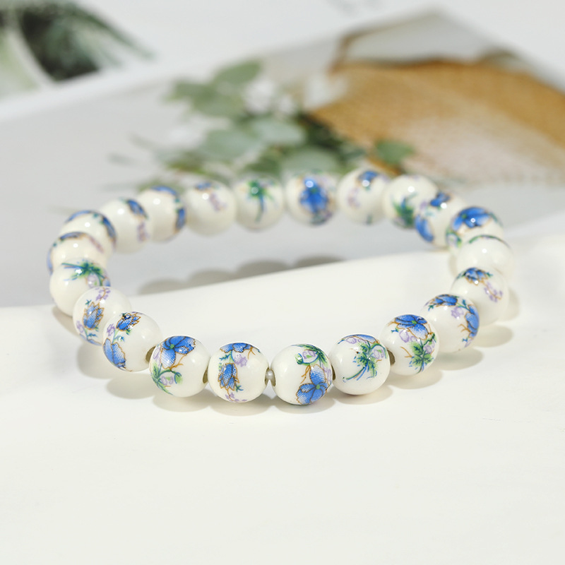 17g Weight ceramics Pendant Material Bracelets Classification Elastic string Chain Material 1 Piece Quantity Holiday, Daily Occasion ceramics Material Flower Pattern Women's Gender Beaded Design Ethnic Style Style Ethnic Style Flower Ceramics Wholesale Bracelets 8