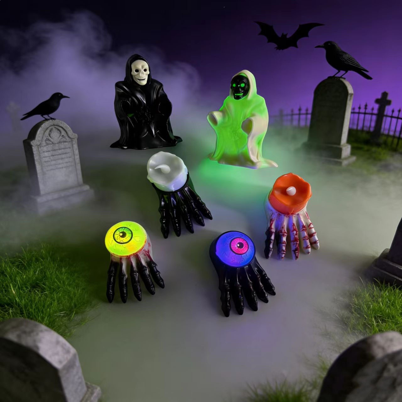 Halloween de la muerte ropa negra lámpara esqueleto atmósfera decoración prop LED fantasma día decoración esqueleto pie ojo lámpara de noche