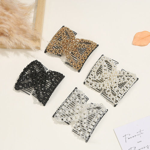 European and American creative elastic hair comb magic hair artifact cross-border versatile hair comb pearl braided bow hairpin