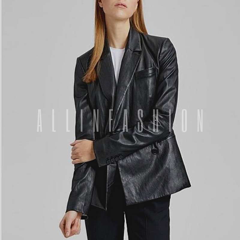 Blazer, Simple and Suitable for Commuting, European and American Style, Women's Fitted Thin Th Vegetable-Tanned Stretch Goatskin Jacket