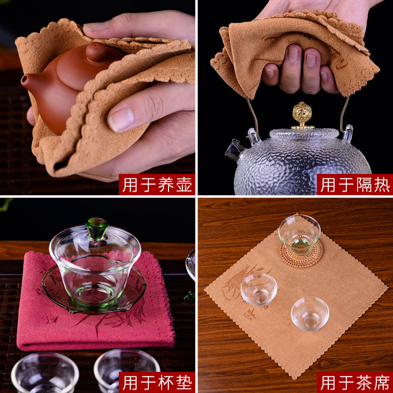 A5L Tea Towel Fabric Absorbent Cotton Linen Thick Tea Table Coffee Table Special Use Cloth Tea Set Accessory Xinjiang Cotton Zen Style Large