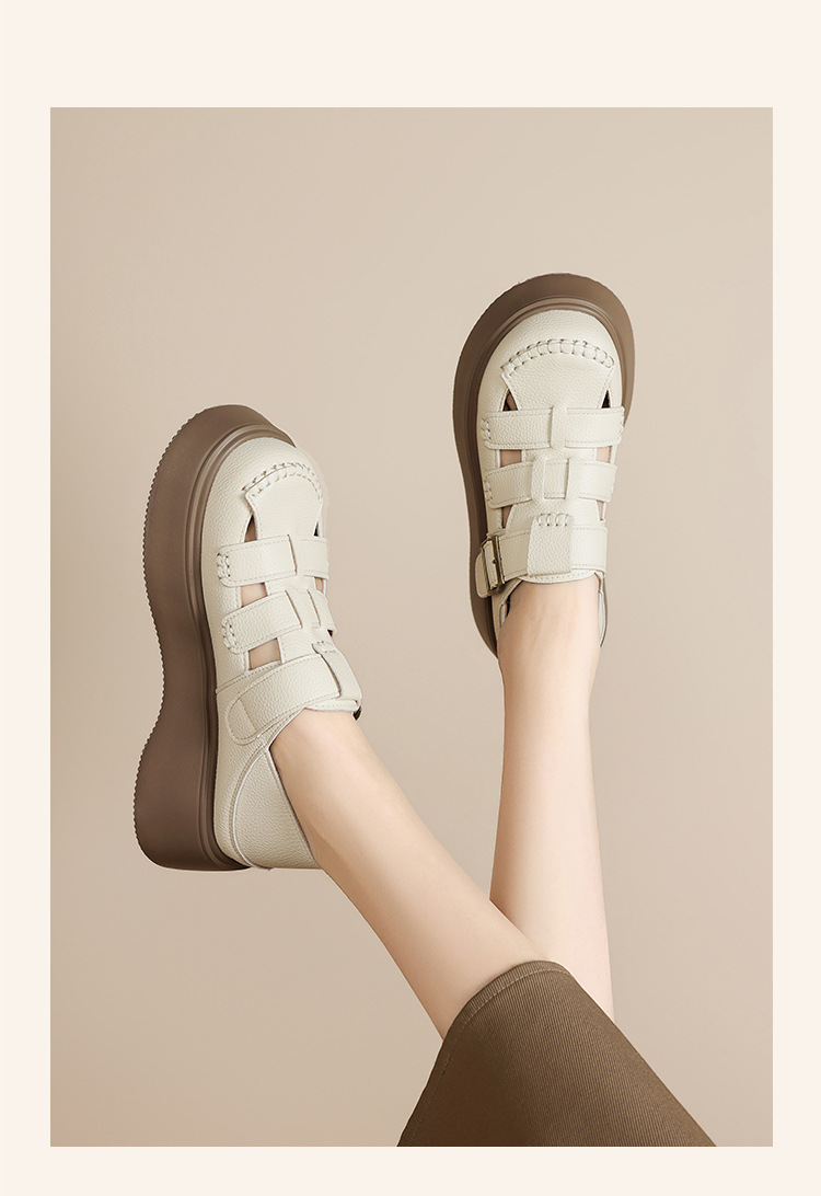 Sandal nữ đế dày phong cách La Mã, quai dệt kiểu Pháp cổ điển — AB16FP mét đen chi tiết 9