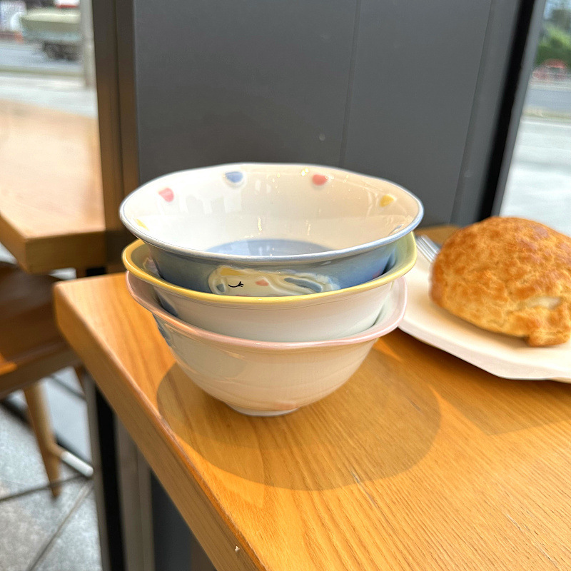 韓国式かわいいアニメウサギ陶磁器釉薬下彩家庭用5インチご飯茶碗女子高颜値児童早食器|undefined