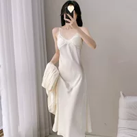 Сексуальная женская пижама, стиль Ice Silk Pure Lust, тонкое кружево, удлиненная ночная рубашка на подтяжках с подушечками для груди, комплект из двух предметов.
