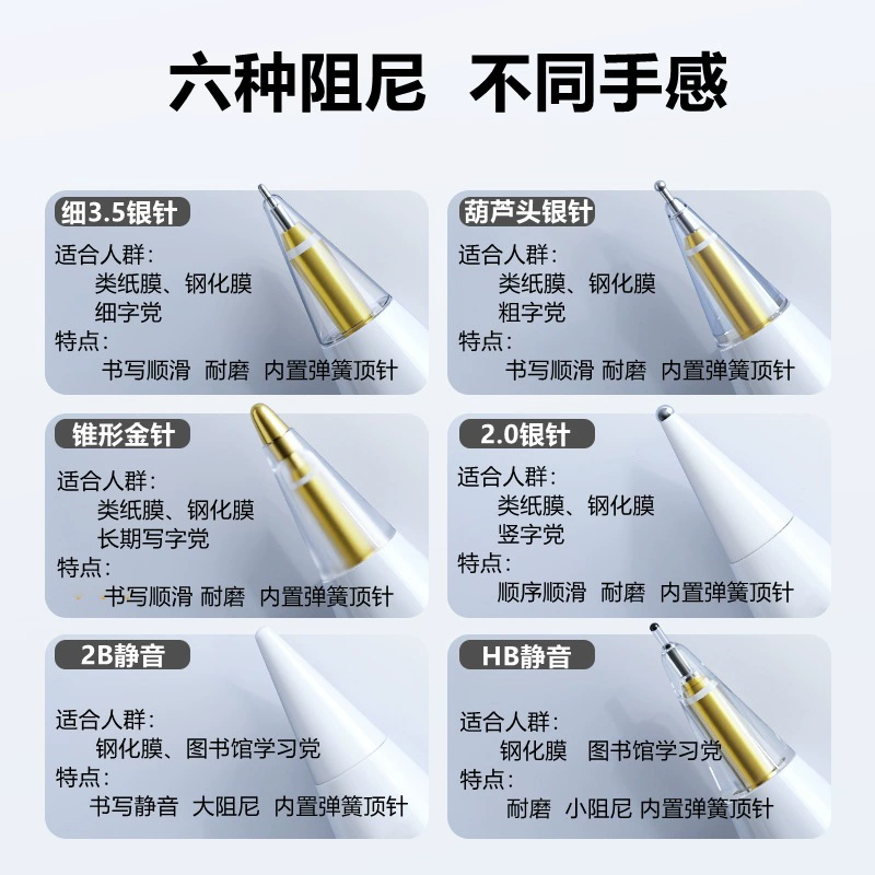 Подходит для Apple Pencil 1/2 поколения, USB-C/Pro набор наконечников пера, 2B бесшумная рукописная ручка, замена головки пера