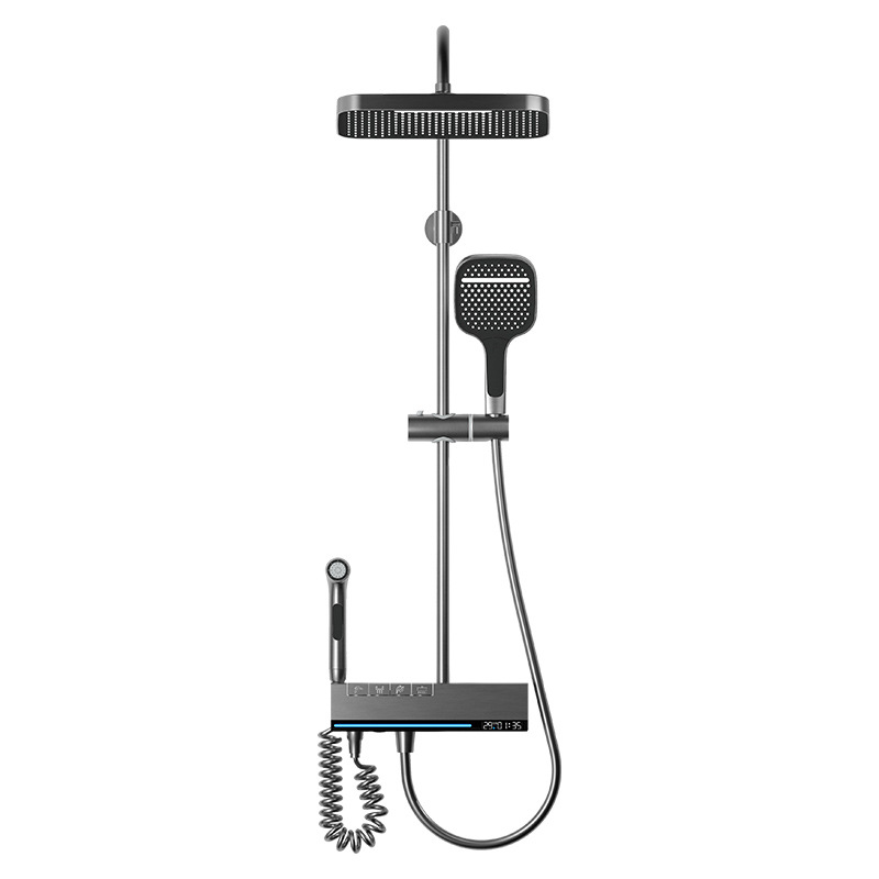 Luz traje de ducha de lujo hogar inodoro pistola gris ducha baño pantalla digital temperatura constante ducha boquilla