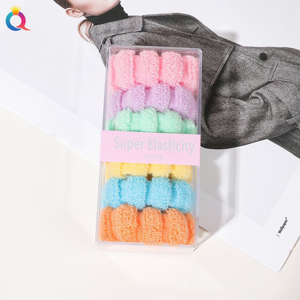 Banda para el cabello anillo de toalla elástico alto banda para el cabello sin costuras gran cabeza gruesa cuerda en caja banda de goma Simple color caramelo verano