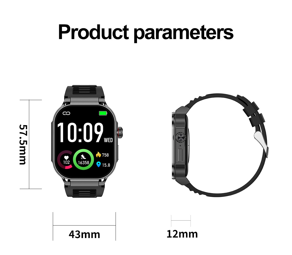 Reloj inteligente G40 de 2,1 pulgadas con pantalla cuadrada Bluetooth para exteriores_voghion.com