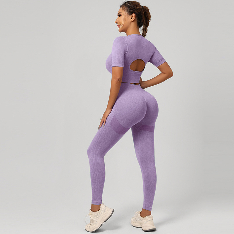 ropa interior deportiva transfronteriza mangas cortas pantalones cortos pantalones largos set mujer antichoque correr de alta intensidad yoga acondicionamiento físico espalda image 31