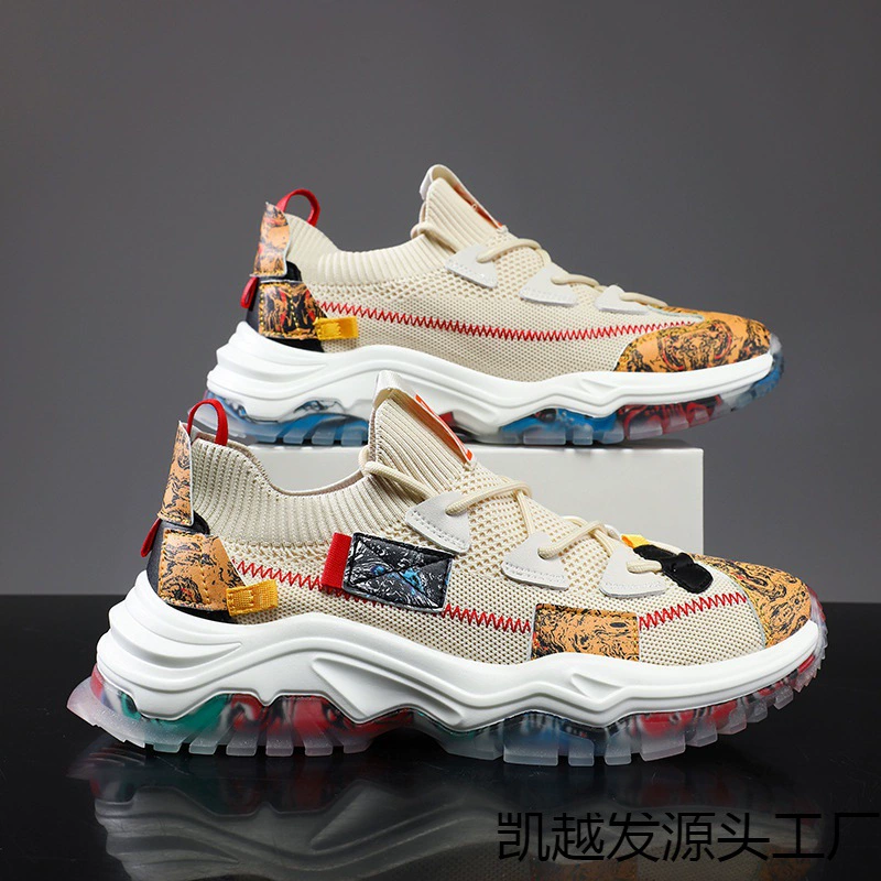 Трансграничная обувь больших размеров, национальная тканая сетчатая дышащая обувь на толстой подошве, повседневные модные спортивные кроссовки, мужская обувь