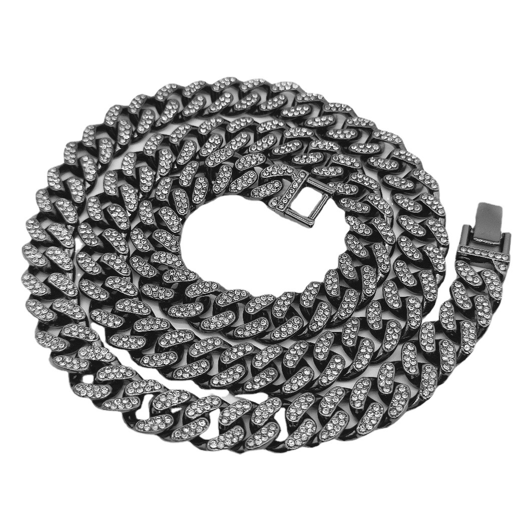 Europeo y americano hip hop domineering 12,5mm completo diamante incrustado cadena de oro grande cadena cubana collar de cadena de oro oferta especial Venta Directa