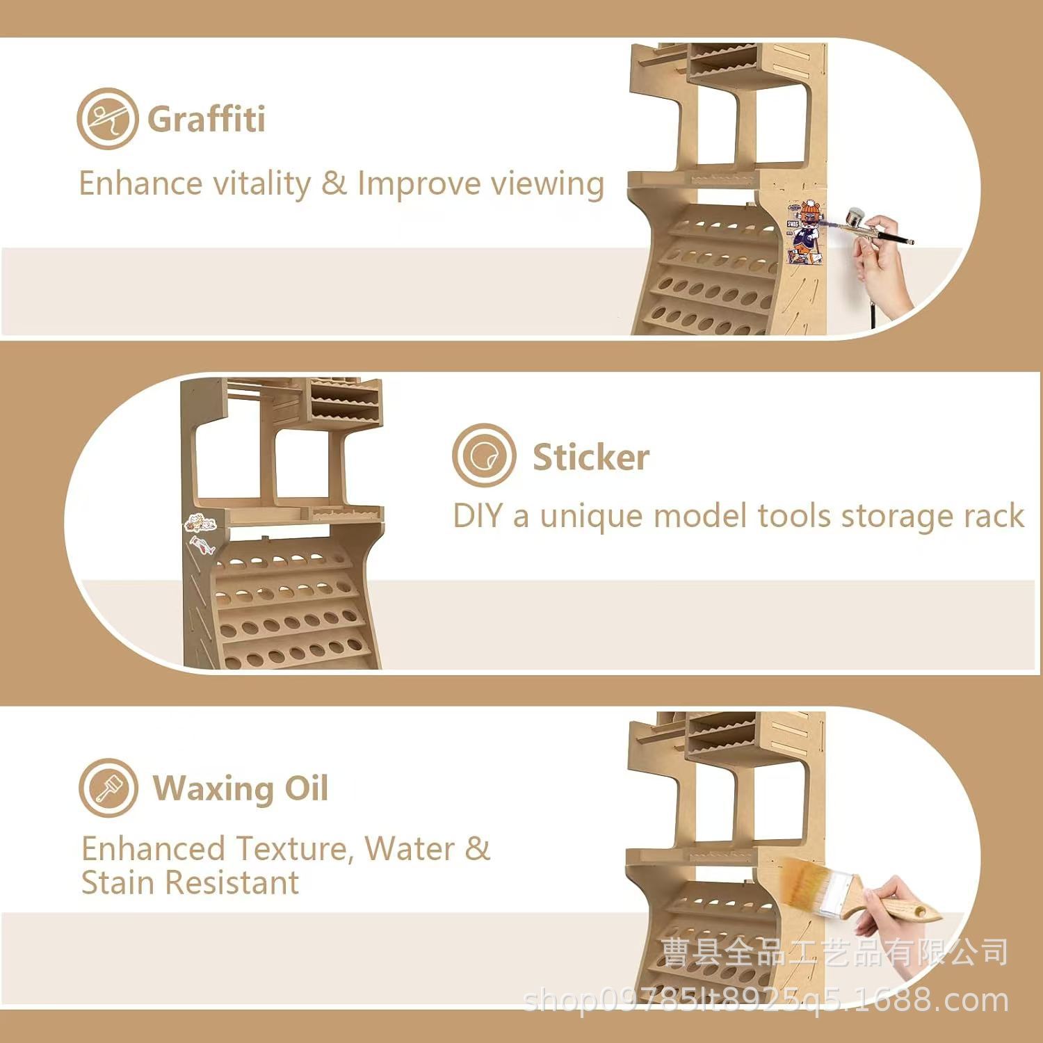 Estante de pintura de madera Estante de almacenamiento de herramientas de arte Suministros de oficina Estante de acabado de artículos diversos Botella de pintura Estante de propileno