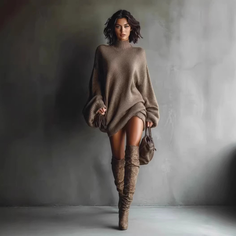 2025 New Autumn Knitted Dress, Loose and Lazy Style, Plus-Size Sweater, Long Over-The-Knee Sweater Dress for Women 2025 New Autumn Knitted Dress, Loose and Lazy Style, Plus-Size Sweater, Long Over-The-Knee Sweater Dress for Women