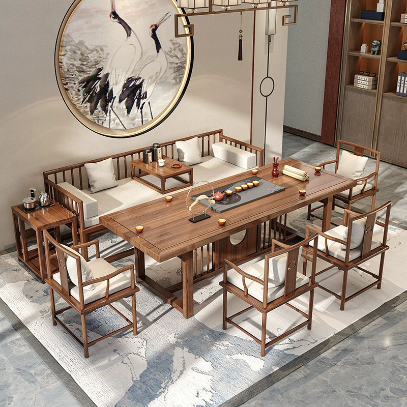 Новый чайный столик из цельного дерева в китайском стиле, полный набор, бытовой балкон, гостиная, чайный столик, гостиница, офис, стойка регистрации, чайный столик