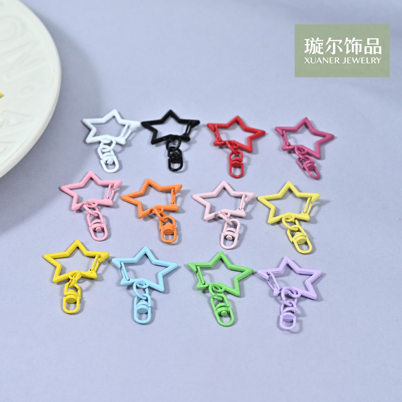 Colorful painted five-pointed star 8-shaped buckle, handmade DIY accessories, jewelry components, zinc alloy keychain pendants, wholesale Colorful painted five-pointed star 8-shaped buckle, handmade DIY accessories, jewelry components, zinc alloy keychain pendants, wholesale