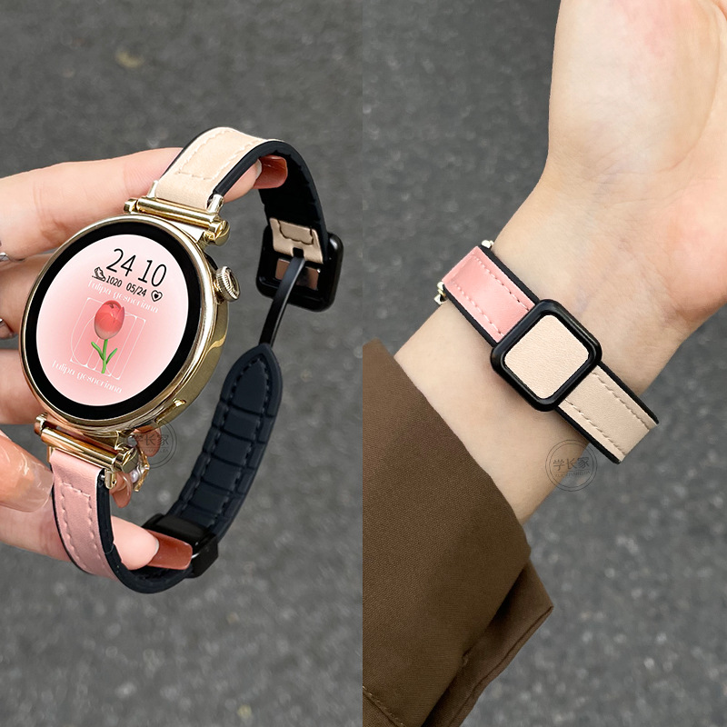 Suitable for Huawei Watchgt Watch Strap Gt5/6 Silicone Leather Watch3 Magnetic Female Watch Strap Watch Female 18mm
