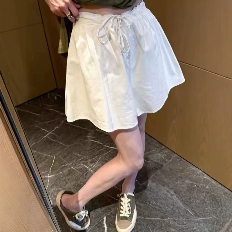 New Summer White Sports Wide-Leg Shorts for Pregnant Women, Thin Drawstring Loose Casual Wide-Leg Pants for Petite Women