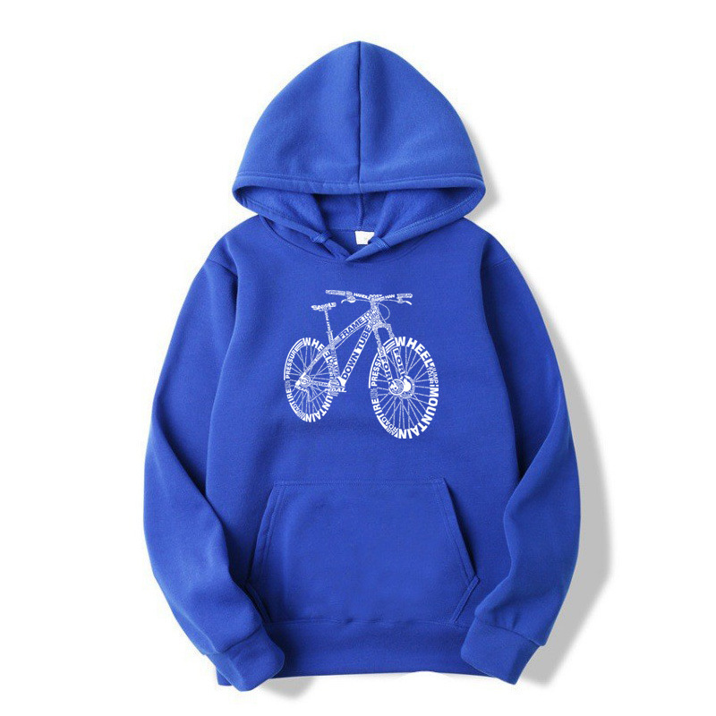 Alphabet Style Mountain Bike Funny Print Hoodies Men Winter
