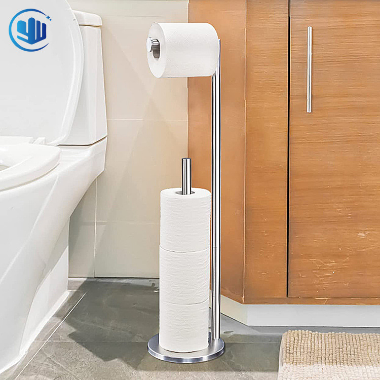 Transfronterizo de acero inoxidable simple piso titular de tejido de baño cepillado de pie titular de rollo de baño estante de almacenamiento de papel higiénico