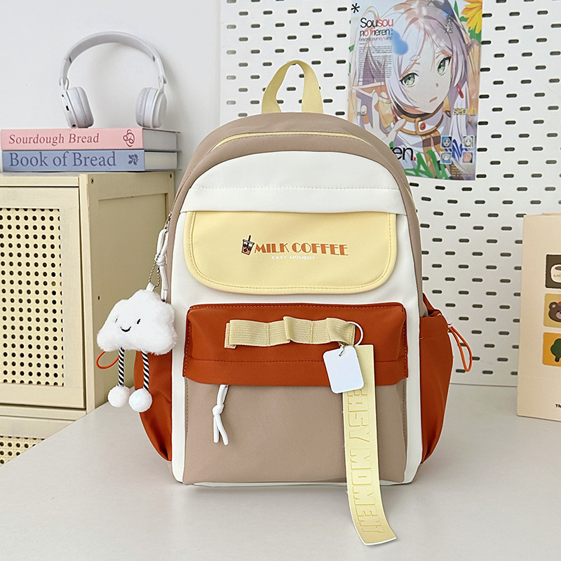 Mochila escolar de estudiante de doble bolsillo con letras de estilo universitario Versión coreana de la mochila de gran capacidad para estudiantes de secundaria y preparatoria al por mayor para niñas de alto valor