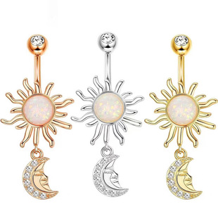 Amazon cross-border Opal navel ring moon sun pendant diamond ball navel nail Diamond piercing jewelry