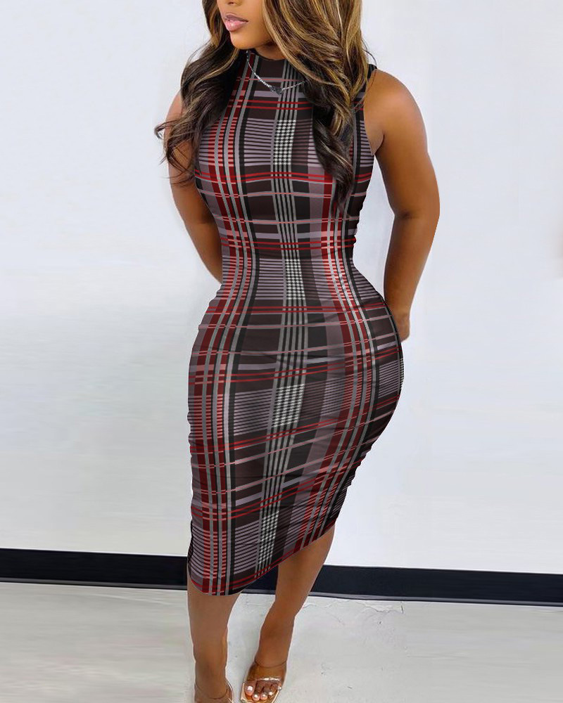Polyester Fabric Type High Waist Waist Line Street Occasion Round Neck Neckline Slim Fit Type Wholesale Women'S Sexy Printing Printing Street Round Neck Sleeveless Pencil Skirt