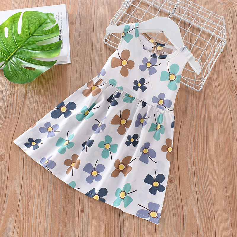 Vestido infantil verano niñas vestido de princesa floral falda de playa 2025 verano nuevo estilo falda de chaleco de tirantes de seda de algodón