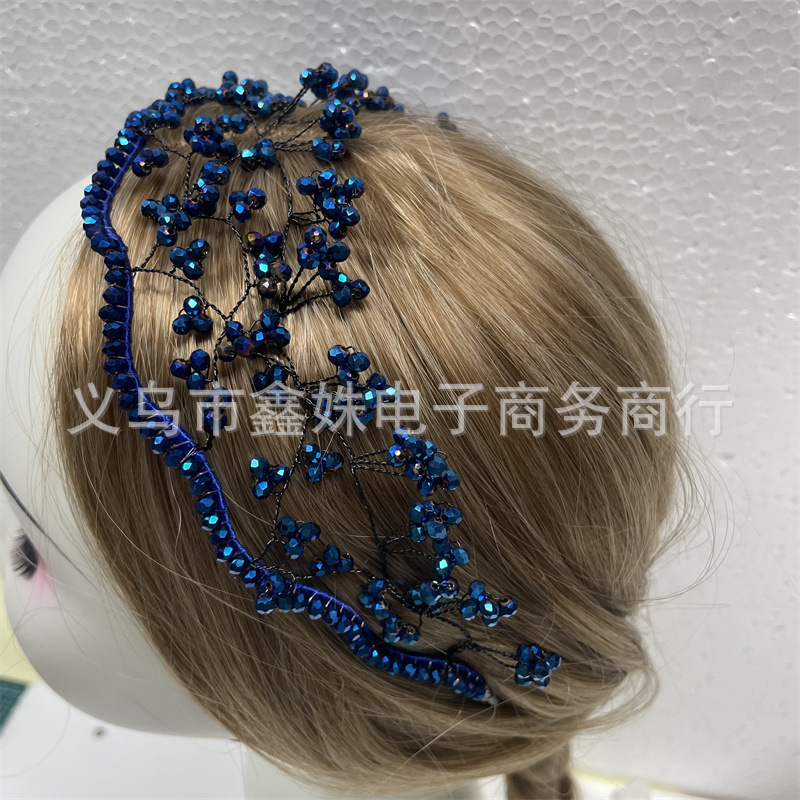 Retro French Heavy Industry Accessible Luxury Crystal Hair Accessories Woven Mesh Headband Handmade High-End Design Crown Headband
