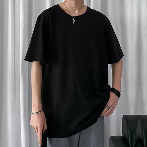 Candy color short-sleeved T-shirt men's summer Korean trend loose casual bottoming shirt pure color all-matching five-quarter sleeve T-shirt