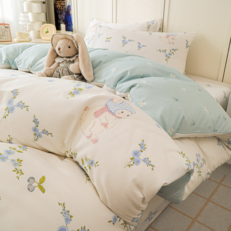 Cotton 100 Cotton Bedding Four-piece Set 1.8 Quilt Cover Bedding Dormitory Bed Sheet Three-piece Set Household Bedclothes