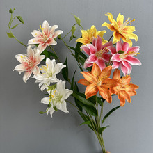 2头重瓣小百合 高品质仿真花桌花欧假花家居饰品拍摄道具百合花