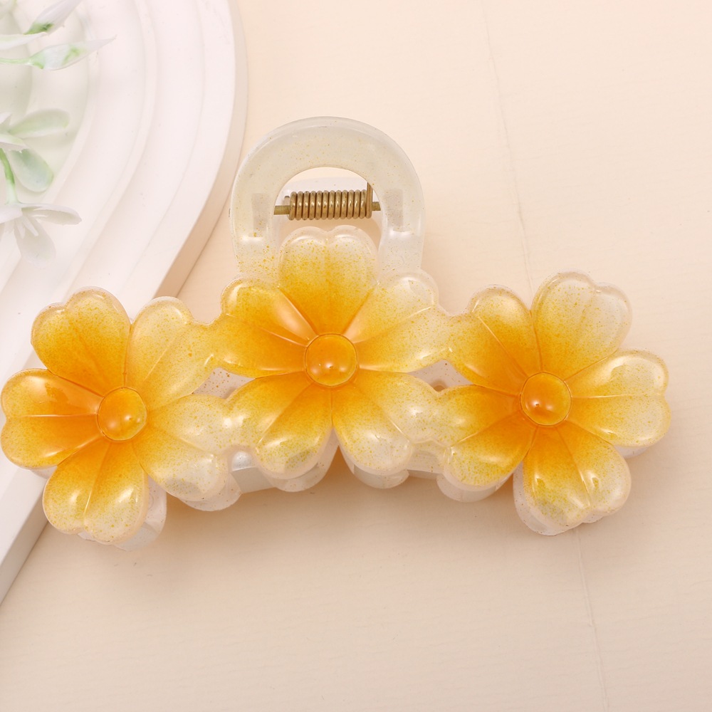 Nuevo color frangipani acrílico pinza para el cabello flor pinza de agarre de alta calidad elegante accesorio para el cabello de mujer pinza de tiburón de agarre lateral