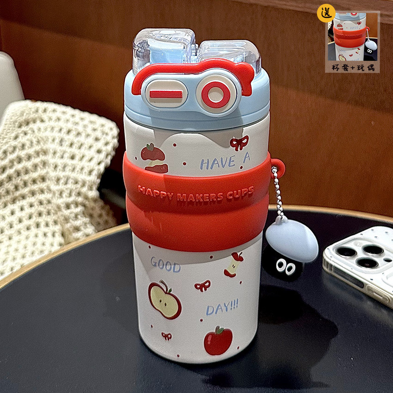 水杯保温杯女生2025新款便携不锈钢茶水分离双饮学生可爱吸管杯子|undefined