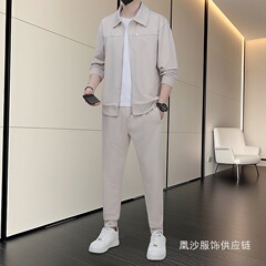 2025新款春秋季运动服套装男翻领潮牌宽松卫衣学院风长袖套装凰沙