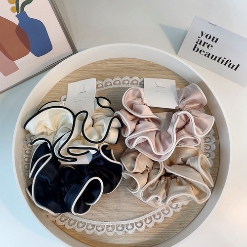 Korean style double-layered French fungus-edged satin-coloured Internet celebrity style rimmed large intestine hair tie with hair rope hair accessory