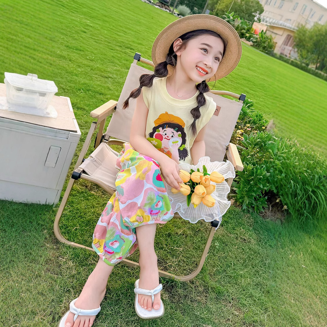 (Cross-border trading), children's summer set, tank top, cartoon T-shirt, with short sleeve, western style 2