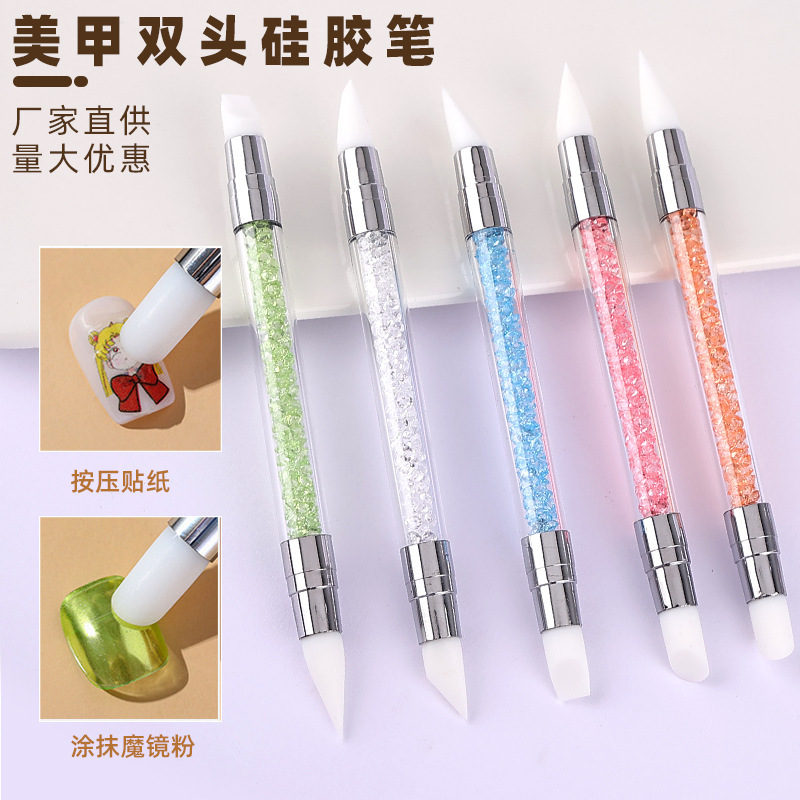 Manicure Double-Headed Silicone Pen Set of 5 Silicone Carving Pens, Pasted with Powder, Nail Stickers, Pressed Pen, Embossed Pen