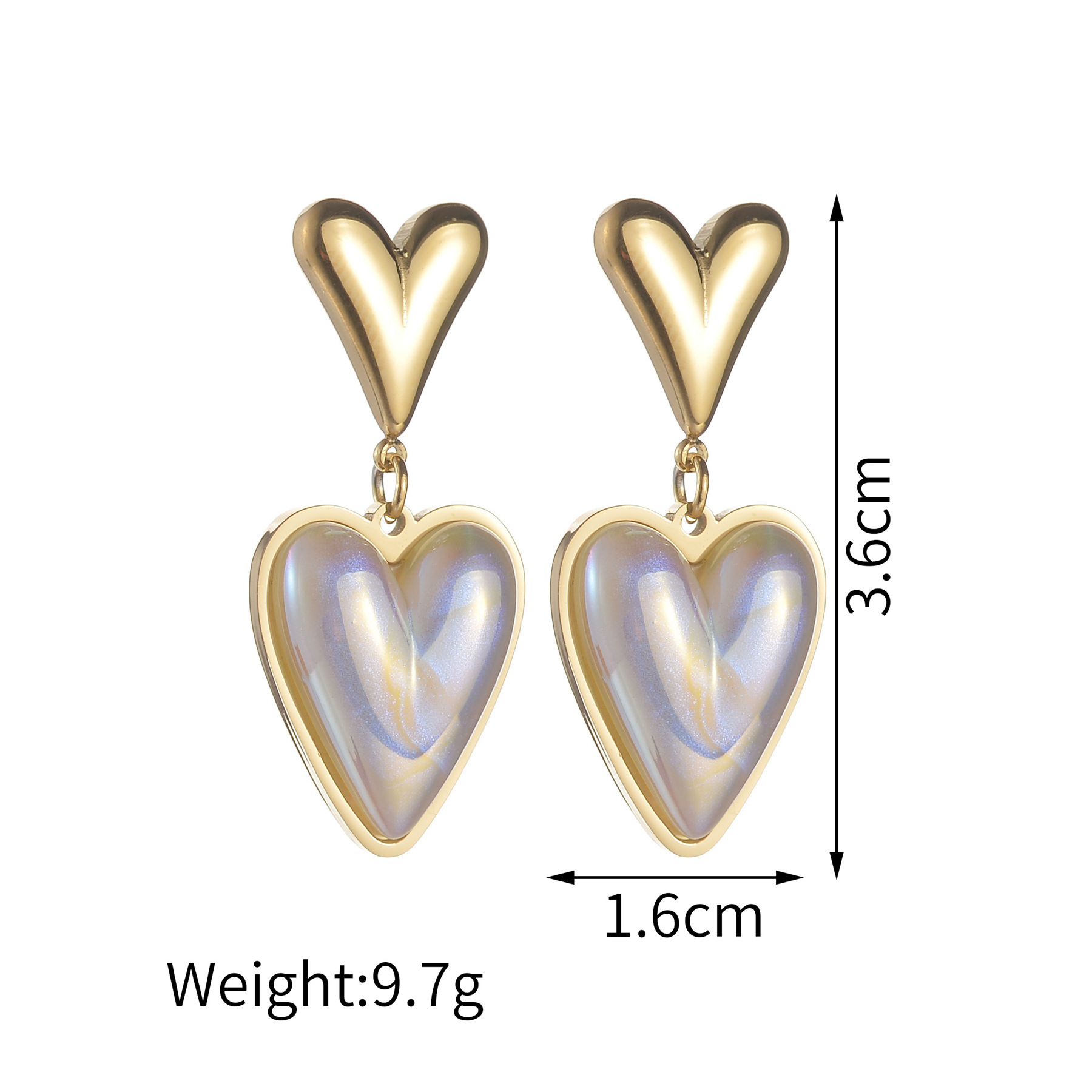 1 Pair Elegant Oval Heart Shape Shell Inlay Titanium Steel Pearl Drop Earrings display picture 1
