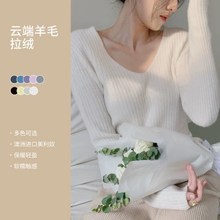 26春秋薄款纯坑条山羊绒一线成衣无缝拉绒V领针织衫拉毛羊毛毛衣