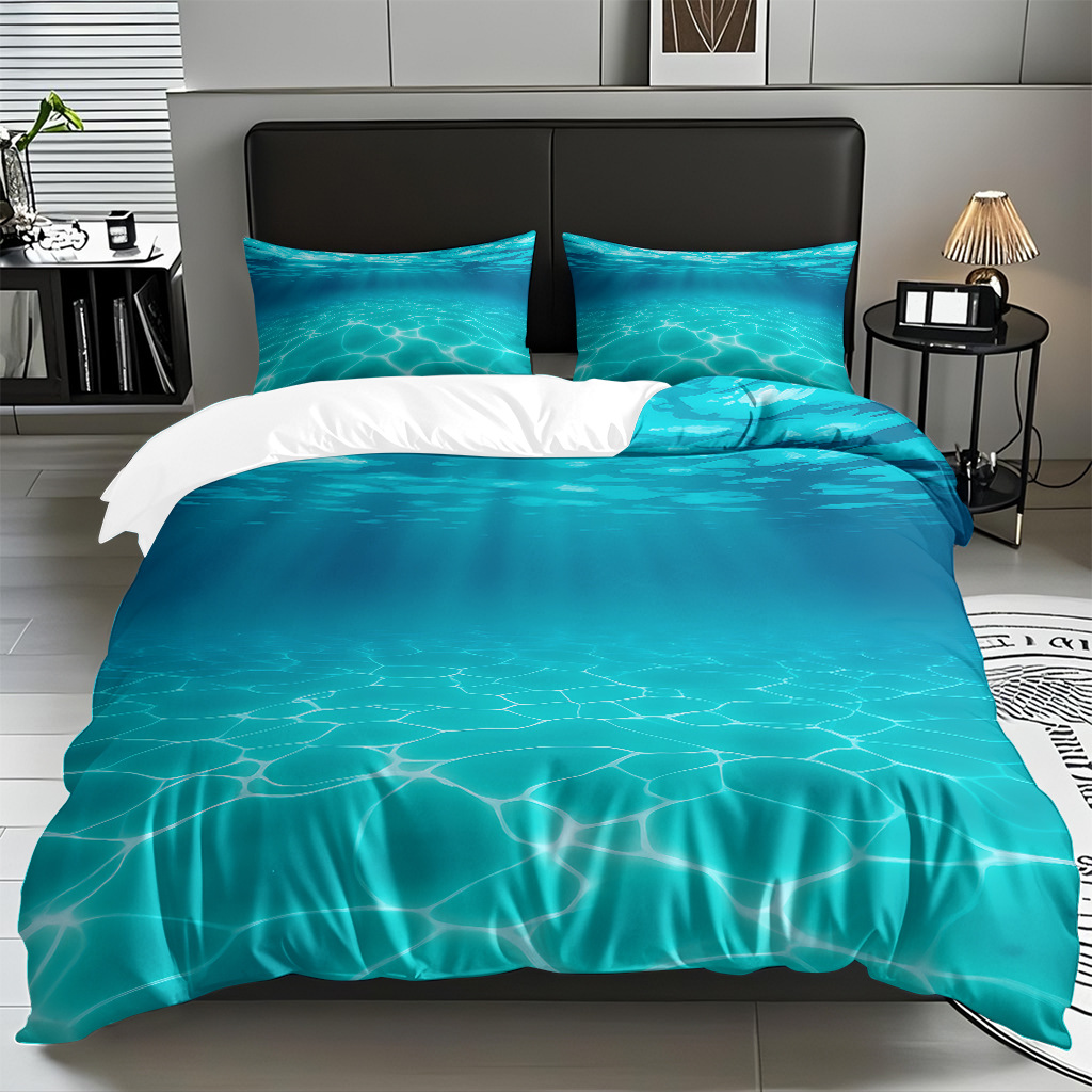 TEMU / JIT Amazonas textiles caseros transfronterizos hermosa vista al mar HD conjunto de edredón de impresión digital para diseñar