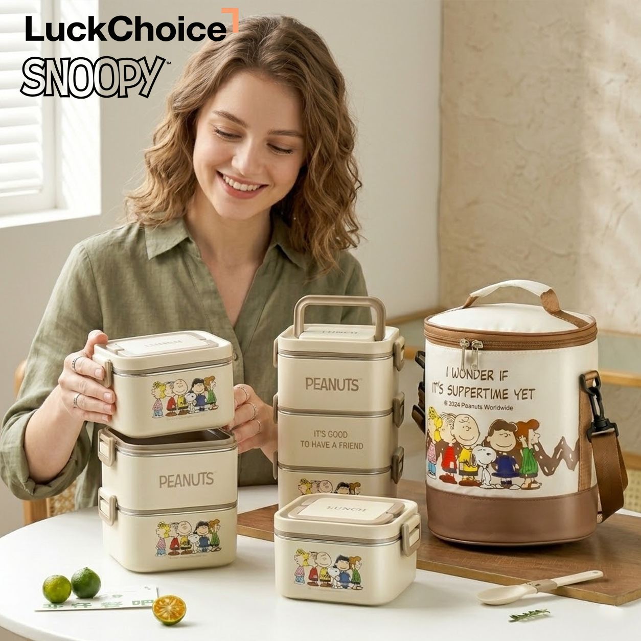 Snoopy's insulation lunch box is divided into different flavours and…