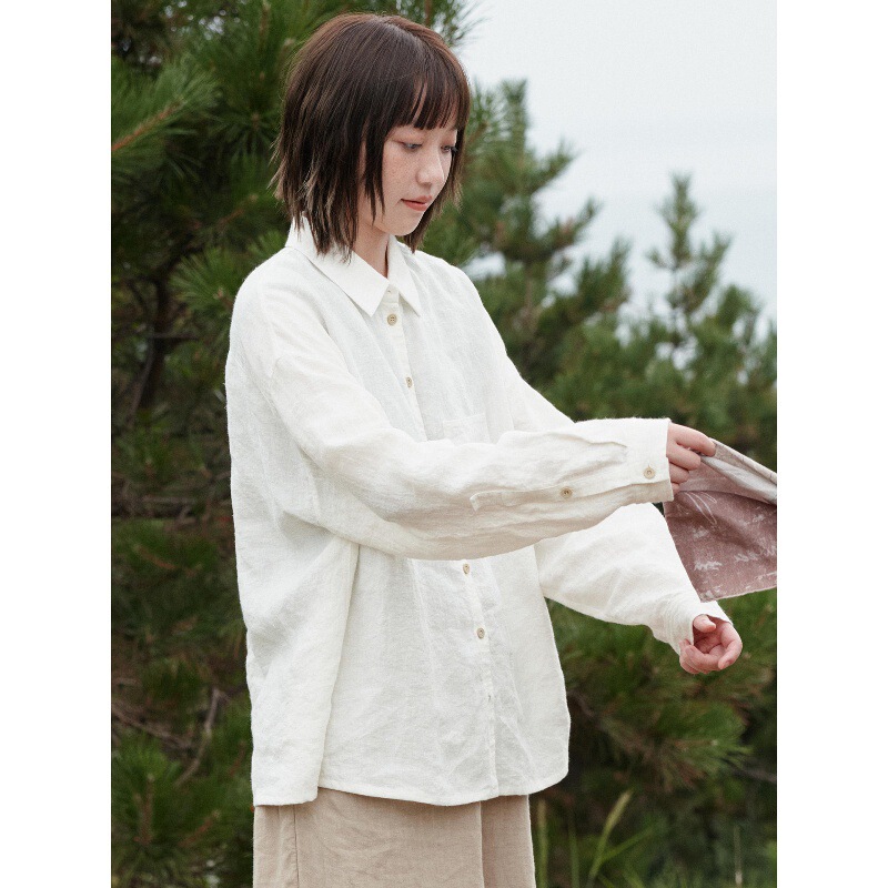 Classic Artistic Japanese Imported Linen Fabric Simple and Fresh White Loose-Fitting Collared Daily Long-Sleeve Shirt 7027 Classic Artistic Japanese Imported Linen Fabric Simple and Fresh White Loose-Fitting Collared Daily Long-Sleeve Shirt 7027