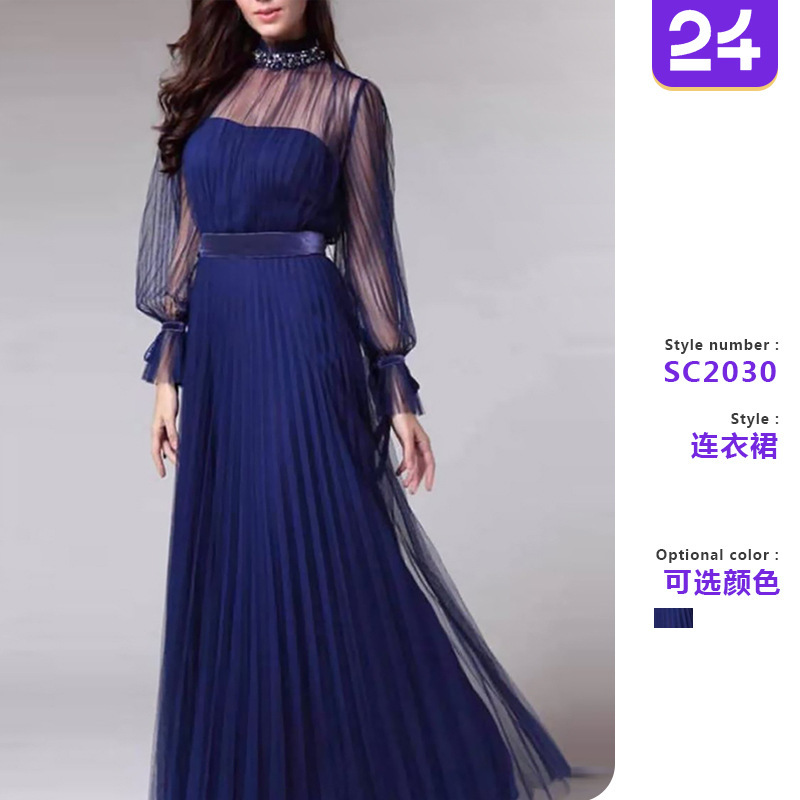 2025 New Cross-Border European and American Dress, Elegant Banquet Annual Meeting, Atmospheric Pleated See-Through Modern Aura Evening Dress