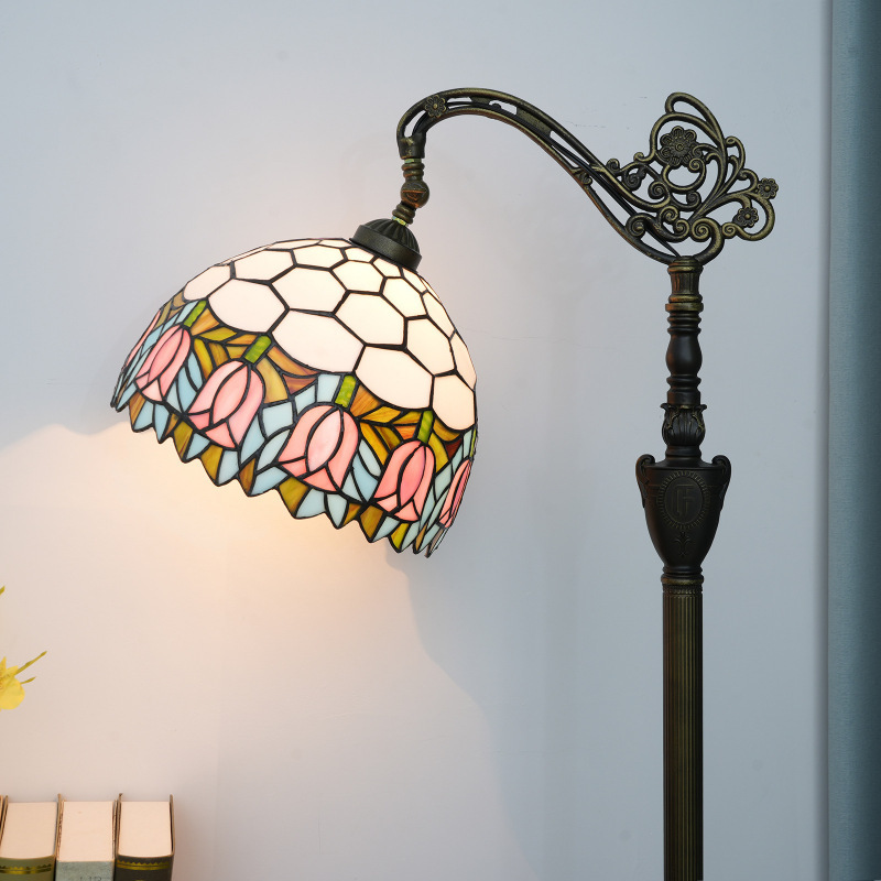 Tiffany Victorian Style Stained Glass Floor Lamp Indoor Lighting Soft Light Arch Gooseneck