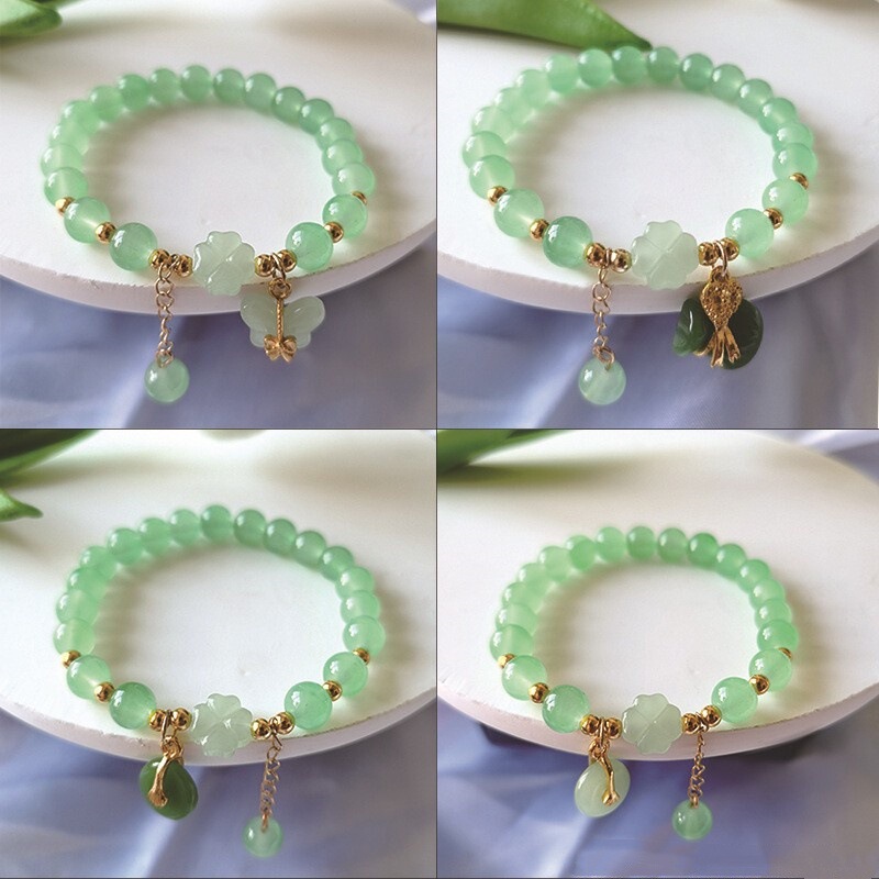 Four-leaf clover bracelet imitation Dongling jade bracelet female student girlfriends Ping An buckle glass bracelet live jewelry wholesale