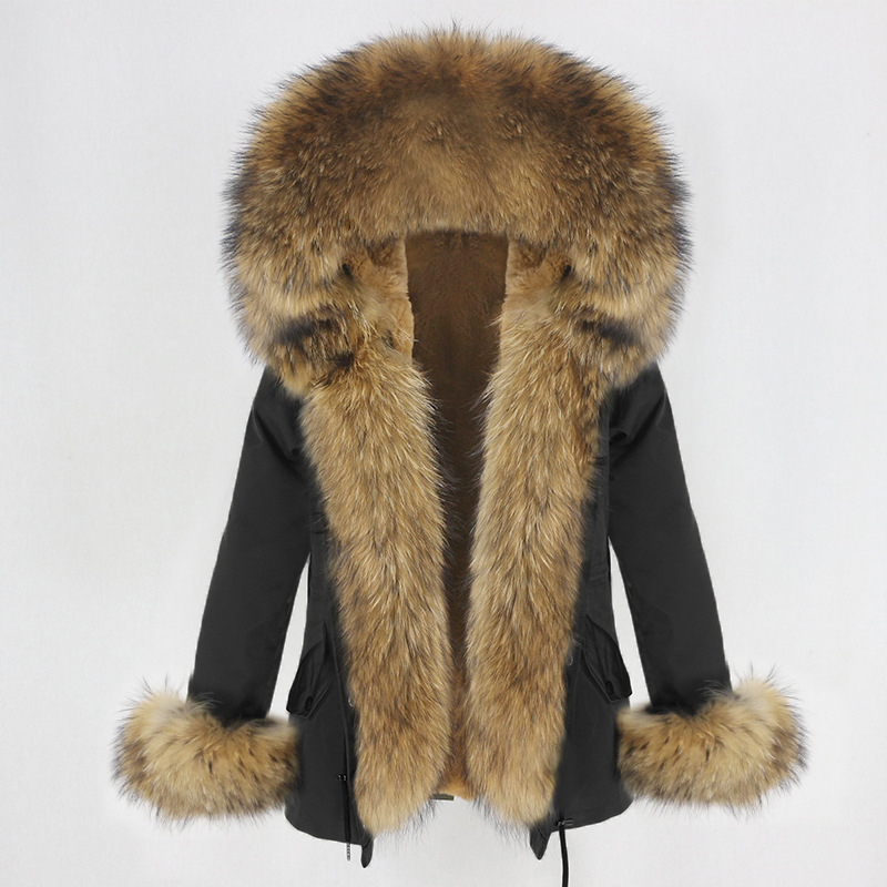 Women's Clothing Parka With Thickened Artificial Fur Lining, Detachable Real Raccoon Fur, Large Fur Collar Jacket_voghion.com